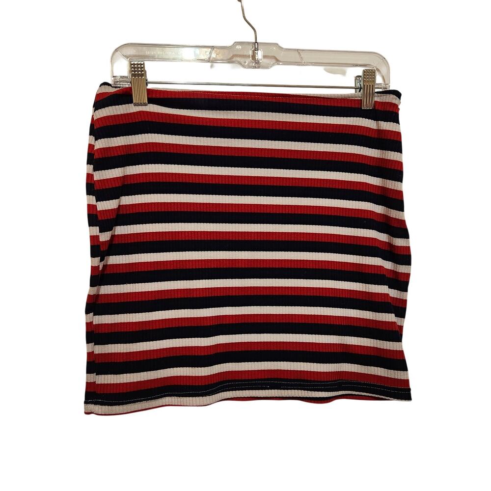 Shein Black Red Striped Classic Side Zip Casual Knitted Mini Pencil Skirt Medium